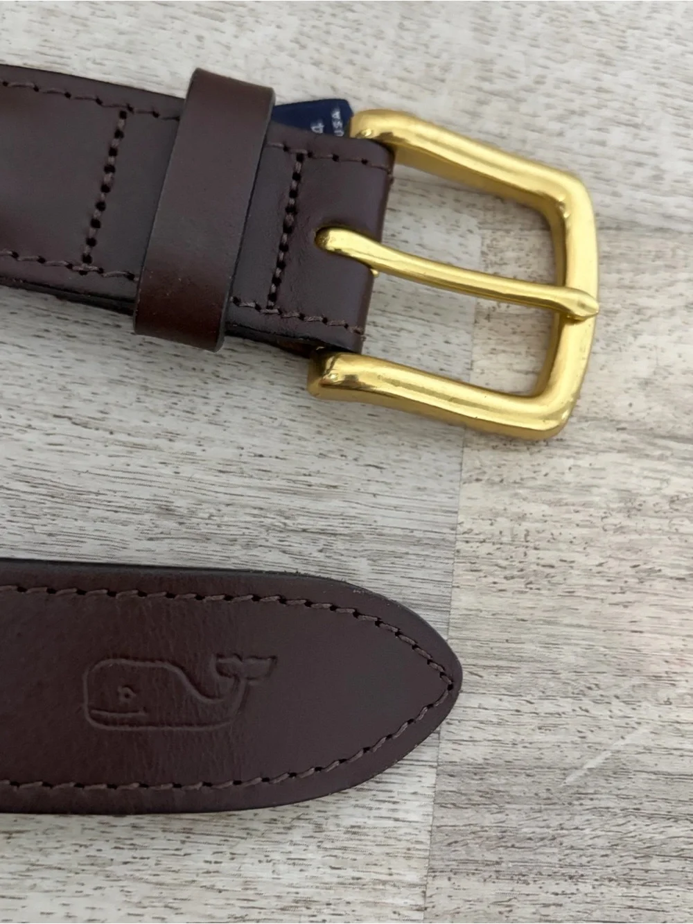 Vineyard Vines Men’s Belt Size 34 Navy Golf Theme Leather Brass Buckle EUC